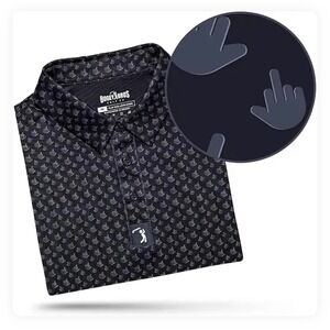 Bogey Bros Golf Polo Shirt M Birdie Middle Finger Black Performance Stretch NWT